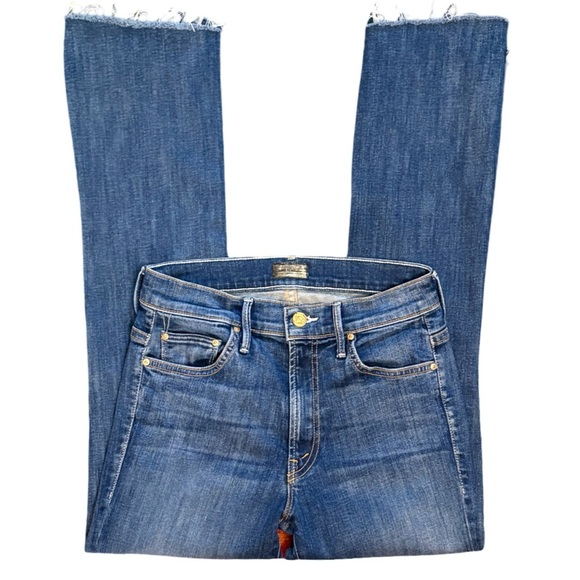 MOTHER The Insider Crop Step Fray in Not Rough Enough Medium Blue Wash Size 26 - Picture 4 of 14